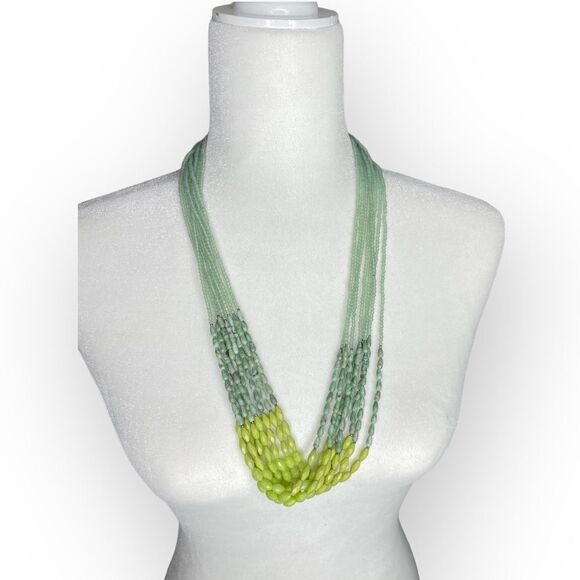 Yellow and Green Multi Strand Small Beaded Necklace - Picture 1 of 2